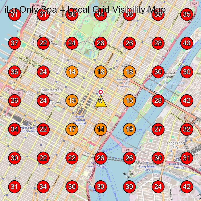 iLa Only Spa GeoGrid visibility map for Spa Y Gimnasio in Astoria